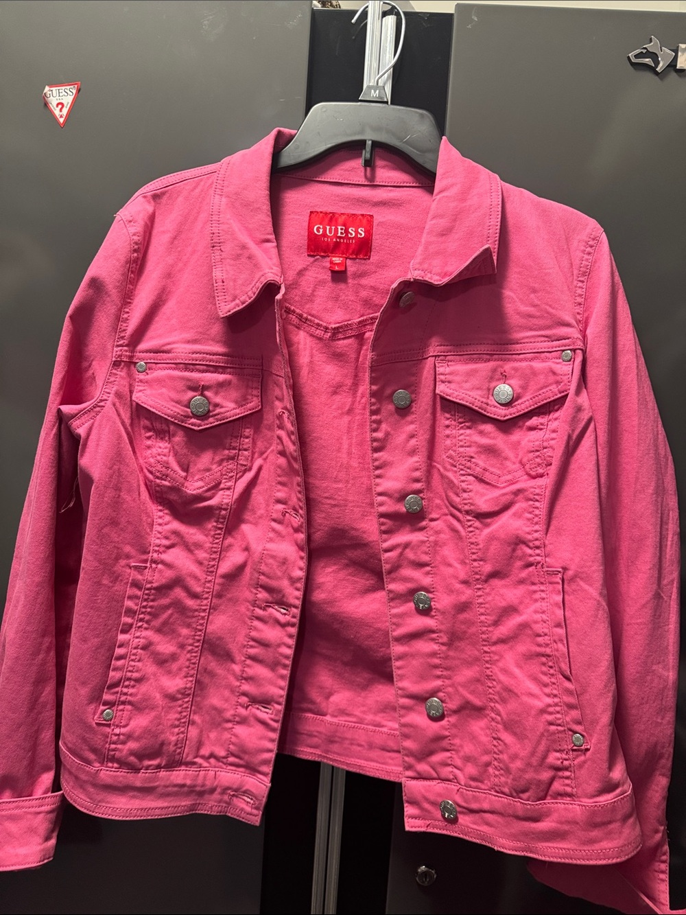 GUESS Bright Pink Denim Trucker Jacket